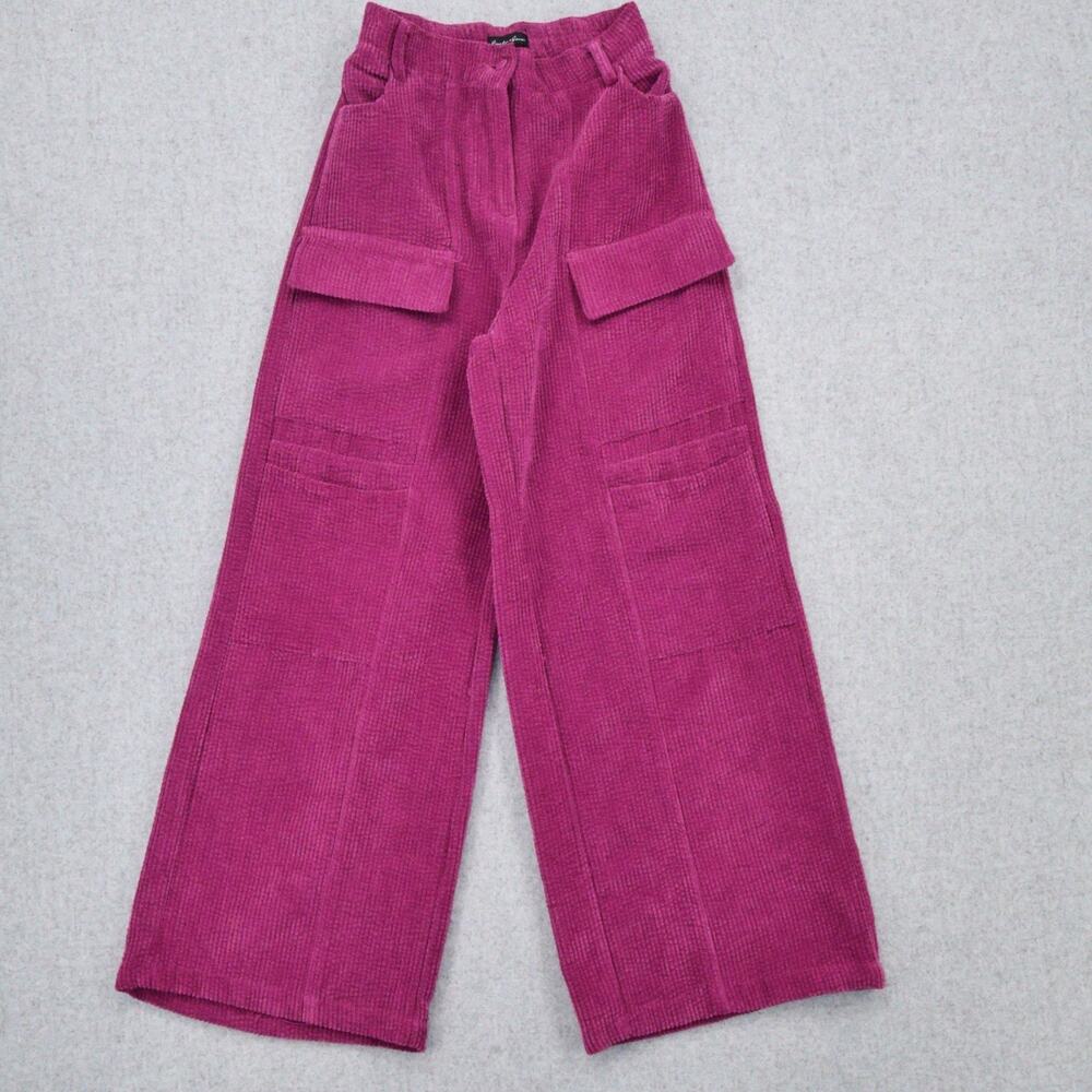Cynthia Rowley Women’s XS Pink Corduroy Cargo Pants Wide Leg Utility Y2K